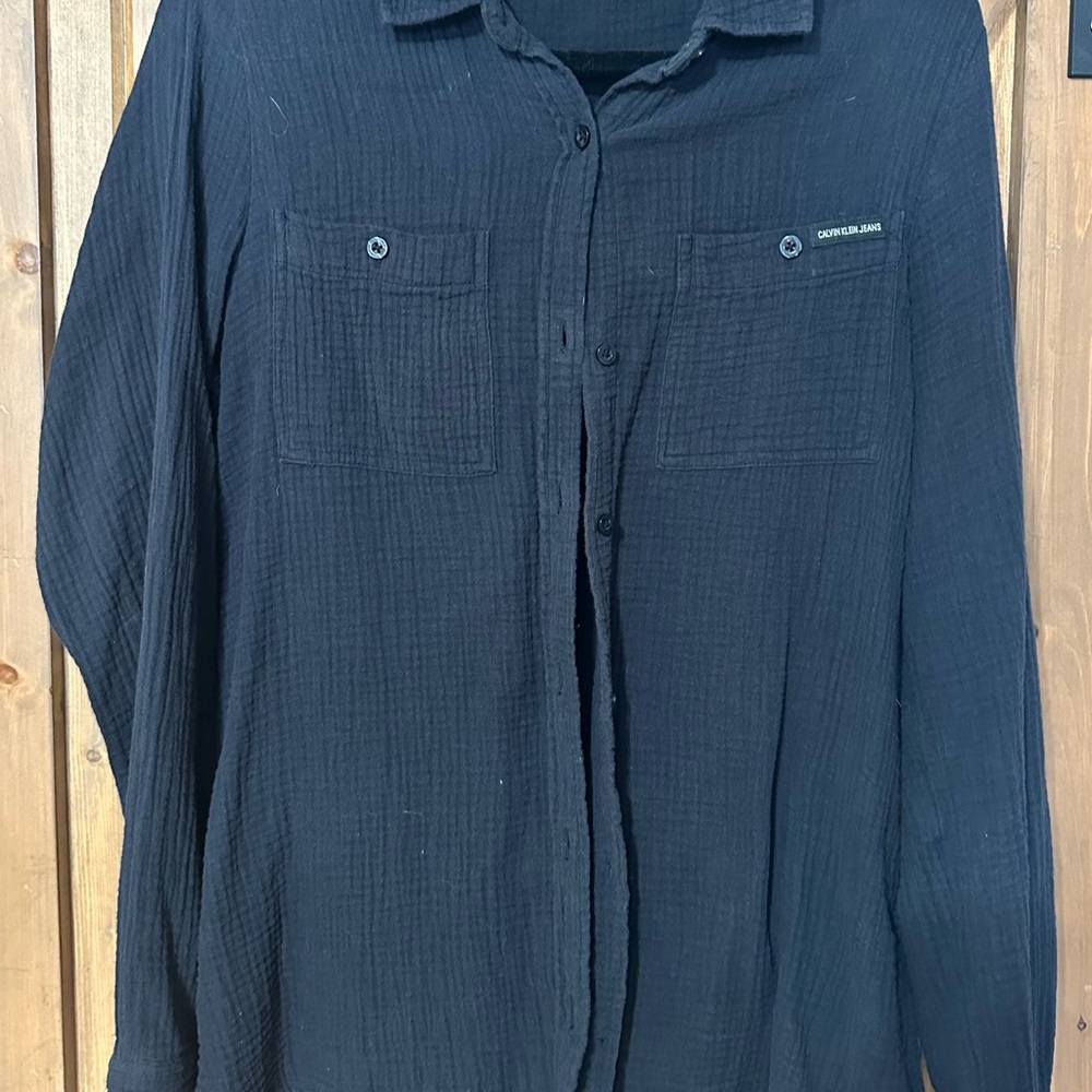 Calvin Klein Jeans Navy Textured Button-Down Shirt